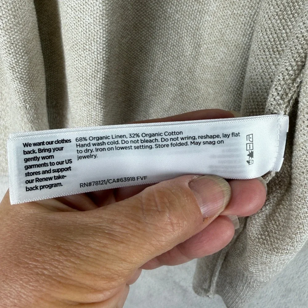 Eileen Fisher Organic Linen Cotton Open Front Cardigan‎ Oatmeal Beige PM